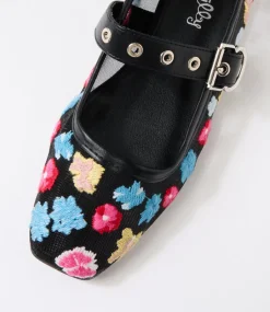 Women I LOVE BILLY Flats-Carryanne Black Floral Mesh Flat Shoes