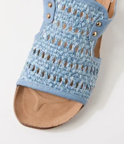 Women I LOVE BILLY Flats|Sandals-Cartos Blue Fabric Sandals