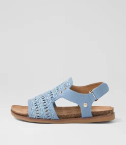 Women I LOVE BILLY Flats|Sandals-Cartos Blue Fabric Sandals
