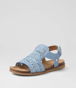 Women I LOVE BILLY Flats|Sandals-Cartos Blue Fabric Sandals
