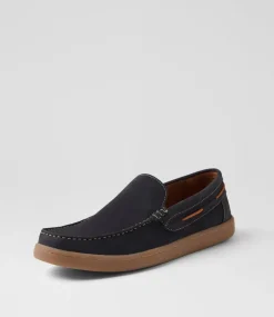 UNCUT Casuals-Casey Navy Nubuck Flat Shoes