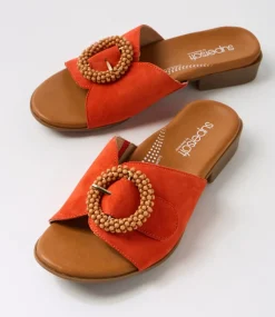 Women SUPERSOFT Comfort|Slides-Cassi Pumpkin Suede Slides