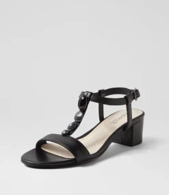 Women SUPERSOFT Comfort|Heels-Cathrine Black Leather Sandals
