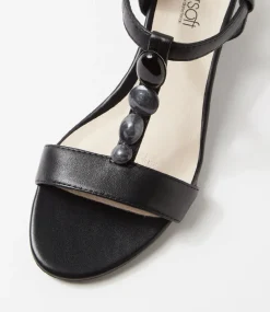 Women SUPERSOFT Comfort|Heels-Cathrine Black Leather Sandals