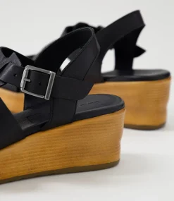 Women DIANA FERRARI Wedges|Heels-Caugee Black Leather Sandals