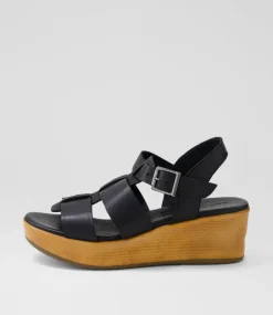 Women DIANA FERRARI Wedges|Heels-Caugee Black Leather Sandals