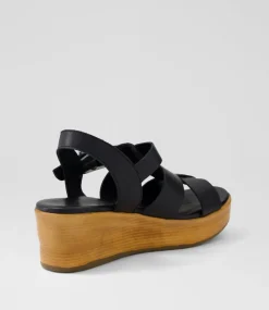 Women DIANA FERRARI Wedges|Heels-Caugee Black Leather Sandals