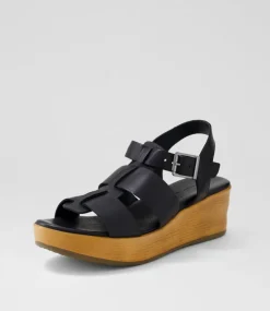 Women DIANA FERRARI Wedges|Heels-Caugee Black Leather Sandals