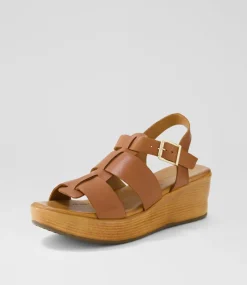 Women DIANA FERRARI Wedges|Heels-Caugee Tan Leather Sandals