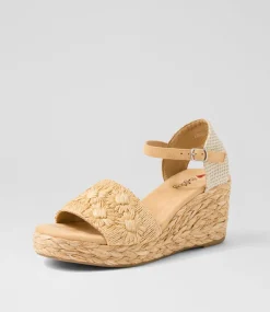 Women I LOVE BILLY Heels|Sandals-Cerso Natural Daisy Fabric Sandals