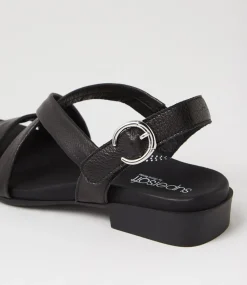 Women SUPERSOFT Comfort|Flats-Cevie Black Leather Sandals