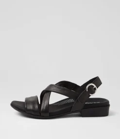 Women SUPERSOFT Comfort|Flats-Cevie Black Leather Sandals