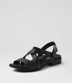 Women SUPERSOFT Comfort|Flats-Cevie Black Leather Sandals