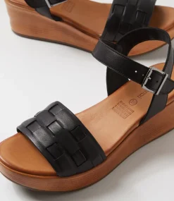 Women DIANA FERRARI Wedges|Heels-Chels Black Natural Leather Sandals
