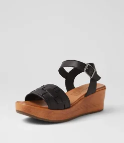 Women DIANA FERRARI Wedges|Heels-Chels Black Natural Leather Sandals
