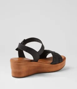 Women DIANA FERRARI Wedges|Heels-Chels Black Natural Leather Sandals