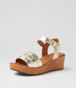 Women DIANA FERRARI Wedges|Heels-Chels Pale Gold Leather Sandals