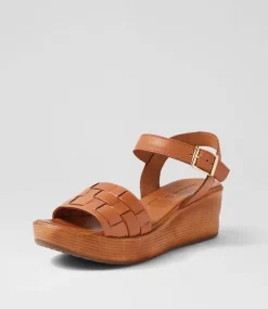 Women DIANA FERRARI Wedges|Heels-Chels Tan Leather Sandals