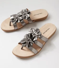 Women COLORADO Comfort|Slides-Cherina Silver Metallic Leather Slides
