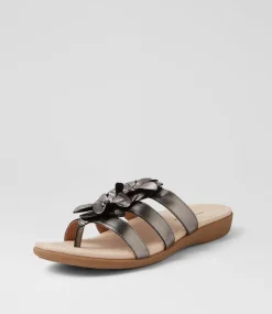 Women COLORADO Comfort|Slides-Cherina Silver Metallic Leather Slides