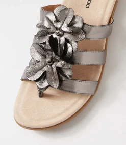 Women COLORADO Comfort|Slides-Cherina Silver Metallic Leather Slides
