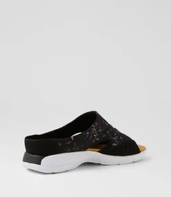 Women I LOVE BILLY Flats|Sandals-Christin Black Floral Fabric Sandals