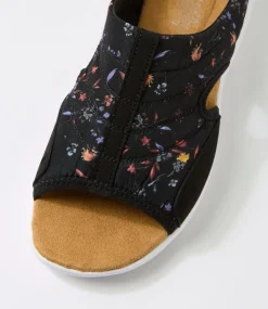 Women I LOVE BILLY Flats|Sandals-Christin Black Floral Fabric Sandals