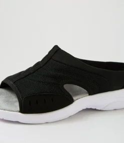 Women I LOVE BILLY Flats|Sandals-Christin Black White Mix Fabric Sandals