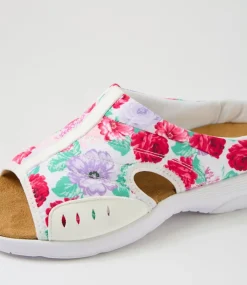 Women I LOVE BILLY Flats|Sandals-Christin White Floral Fabric Sandals