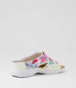 Women I LOVE BILLY Flats|Sandals-Christin White Floral Fabric Sandals