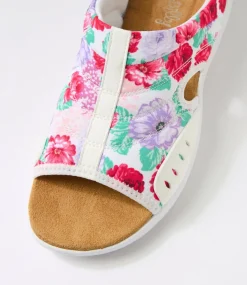 Women I LOVE BILLY Flats|Sandals-Christin White Floral Fabric Sandals