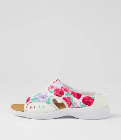 Women I LOVE BILLY Flats|Sandals-Christin White Floral Fabric Sandals