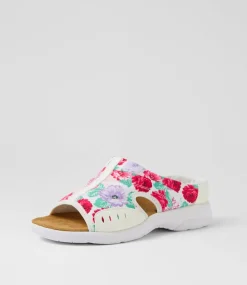 Women I LOVE BILLY Flats|Sandals-Christin White Floral Fabric Sandals