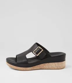 Women DIANA FERRARI Heels|Sandals-Cindest Black Leather Sandals