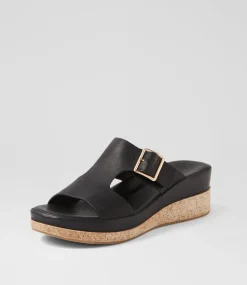 Women DIANA FERRARI Heels|Sandals-Cindest Black Leather Sandals