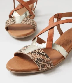 Women DIANA FERRARI Heels|Flats-Cirtnee Tan Leopard Leather Sandals