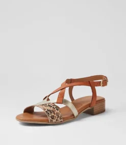 Women DIANA FERRARI Heels|Flats-Cirtnee Tan Leopard Leather Sandals