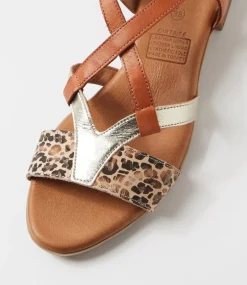 Women DIANA FERRARI Heels|Flats-Cirtnee Tan Leopard Leather Sandals
