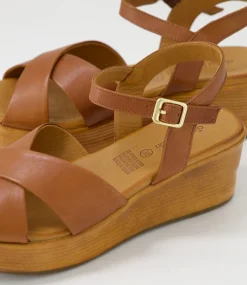 Women DIANA FERRARI Wedges|Heels-Citters Tan Leather Sandals