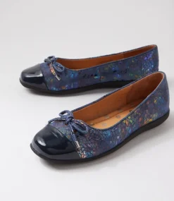 Women SUPERSOFT Comfort|Flats-Clarice Navy Multi Petal Patent Suede Ballet Flats