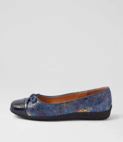 Women SUPERSOFT Comfort|Flats-Clarice Navy Multi Petal Patent Suede Ballet Flats