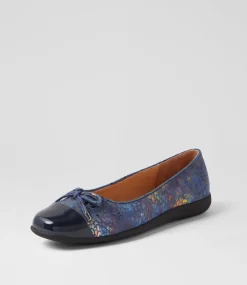 Women SUPERSOFT Comfort|Flats-Clarice Navy Multi Petal Patent Suede Ballet Flats