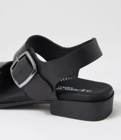 Women SUPERSOFT Comfort|Flats-Clariss Black Leather Sandals