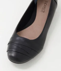Women SUPERSOFT Comfort|Flats-Claudea Black Leather Ballet Flats
