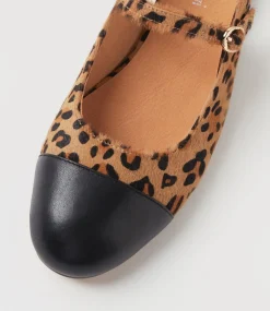 Women DIANA FERRARI Flats|Mary Janes-Clemen Black Leopard Leather Pony Flat Shoes