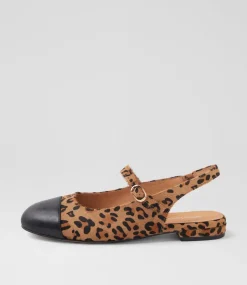 Women DIANA FERRARI Flats|Mary Janes-Clemen Black Leopard Leather Pony Flat Shoes