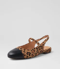 Women DIANA FERRARI Flats|Mary Janes-Clemen Black Leopard Leather Pony Flat Shoes