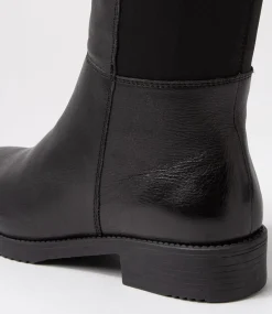 Women SUPERSOFT Boots|Comfort-Collabrate Black Leather Stretch Fabric Knee High Boots