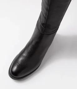 Women SUPERSOFT Boots|Comfort-Collabrate Black Leather Stretch Fabric Knee High Boots