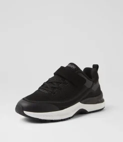 COLORADO Sport School Shoes|Junior School Shoes-Comp Jnr B Adj Black White Knit Sneakers